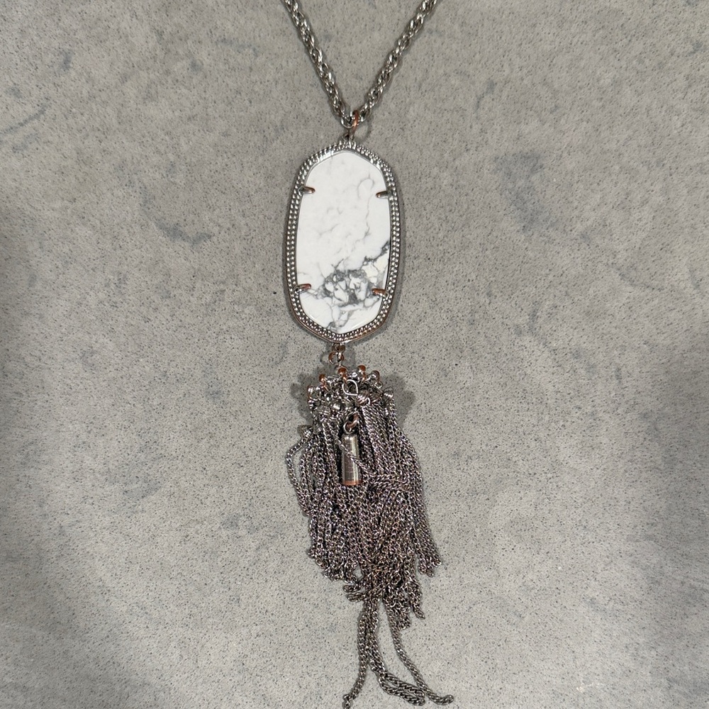 Kendra Scott Silver Marble-Effect Pendant Tassel Necklace - Women Jewelry